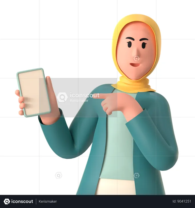 Hijab Girl Showing Smartphone  3D Illustration