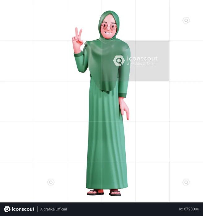 Hijab girl showing victory sign  3D Illustration