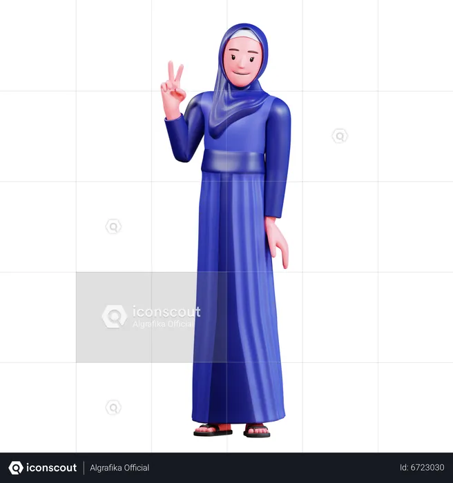 Hijab girl showing victory sign  3D Illustration