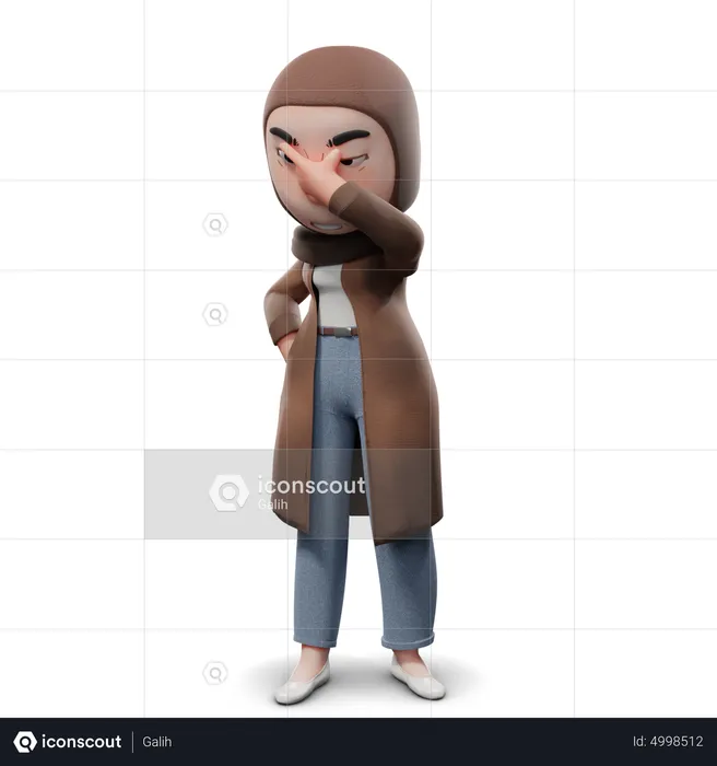 Hijab Girl Tired And Confusing At The Same Time  3D Illustration