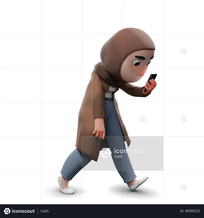 Hijab Girl Watch Phone  3D Illustration