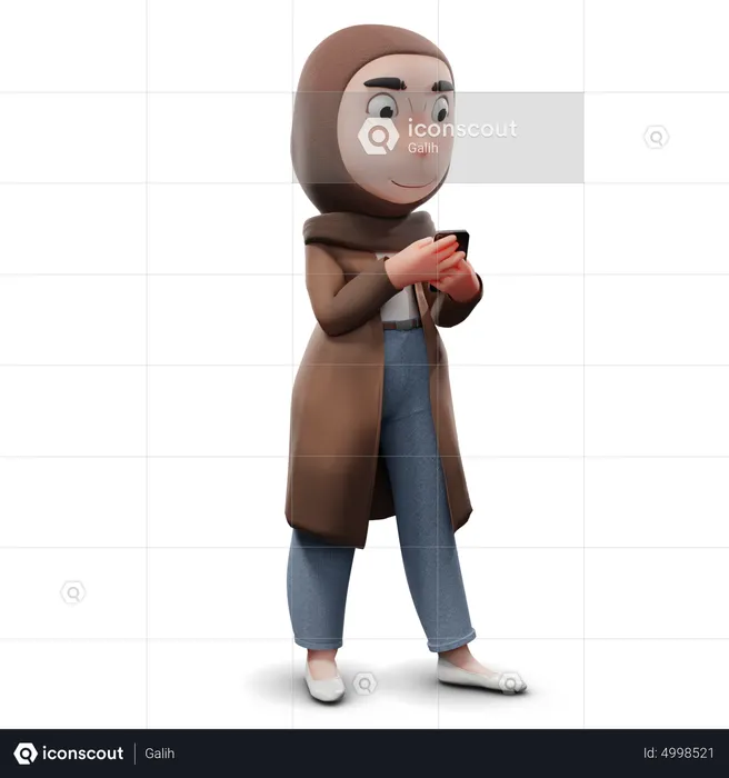 Hijab Girl Watching Phone  3D Illustration
