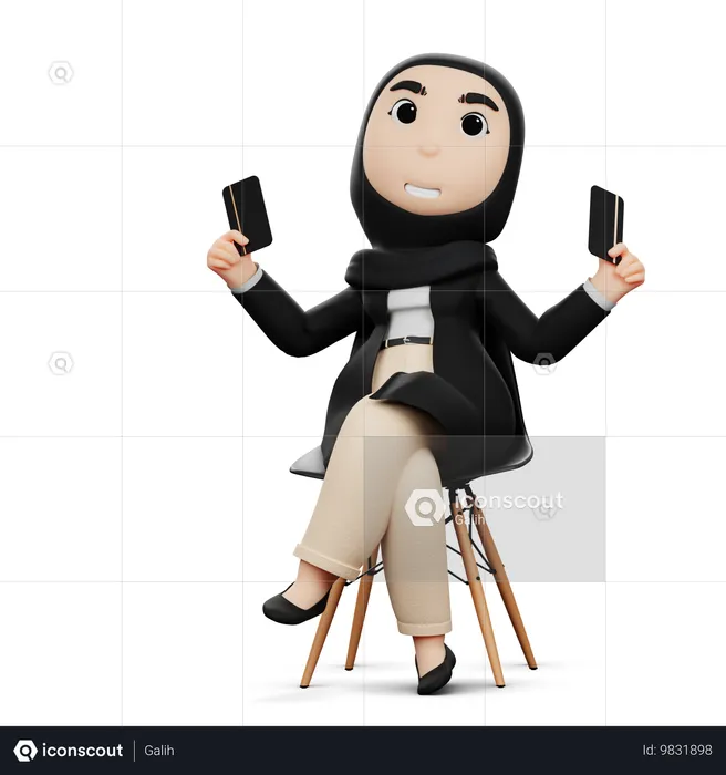 Tarjeta de explotación de mujer hijab  3D Illustration