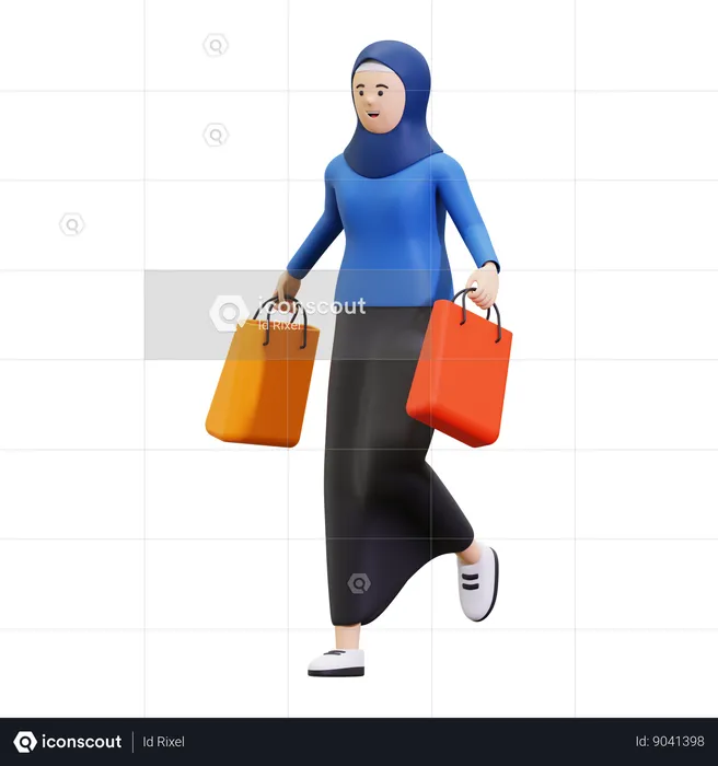 Hijab Mulher Compras  3D Illustration