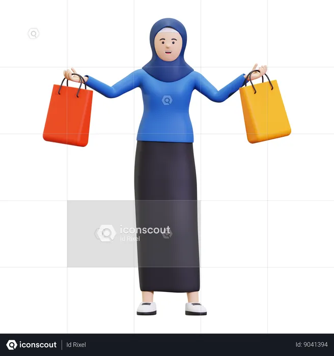 Mulher hijab fazendo compras no Ramadã  3D Illustration