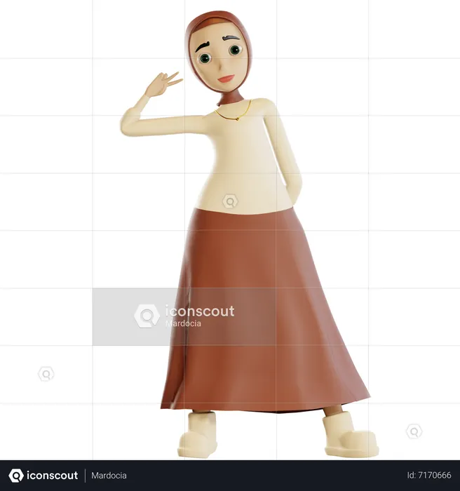 Hijab woman showing piece sign  3D Icon