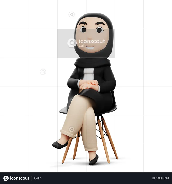 Hijab Woman Sitting On Table  3D Illustration