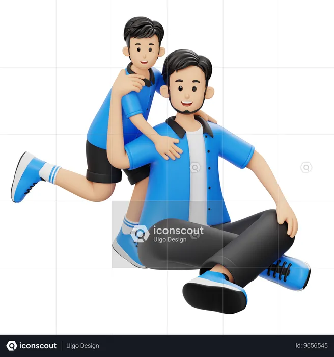 Hijo abraza a padre felizmente  3D Illustration