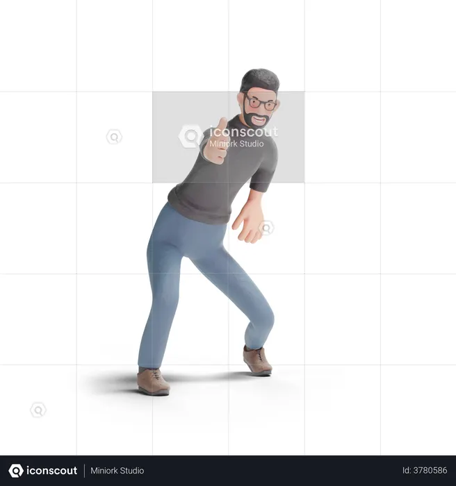 Homme hipster avec le geste du pouce levé  3D Icon