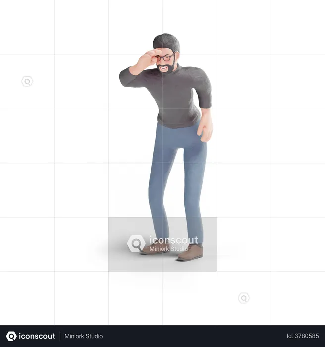 Hipster man looking with hand over eyes  3D Illustration
