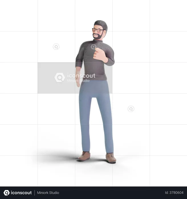 Hipster man pointing fingger gesture  3D Illustration