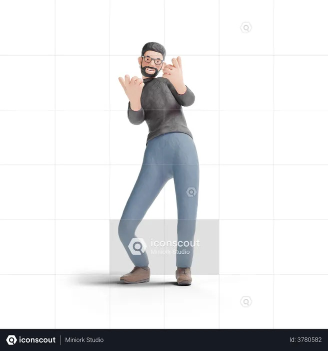 Hipster man pointing fingger gesture  3D Illustration