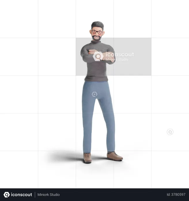 Hipster man standing with crossing arms pose  3D Illustration
