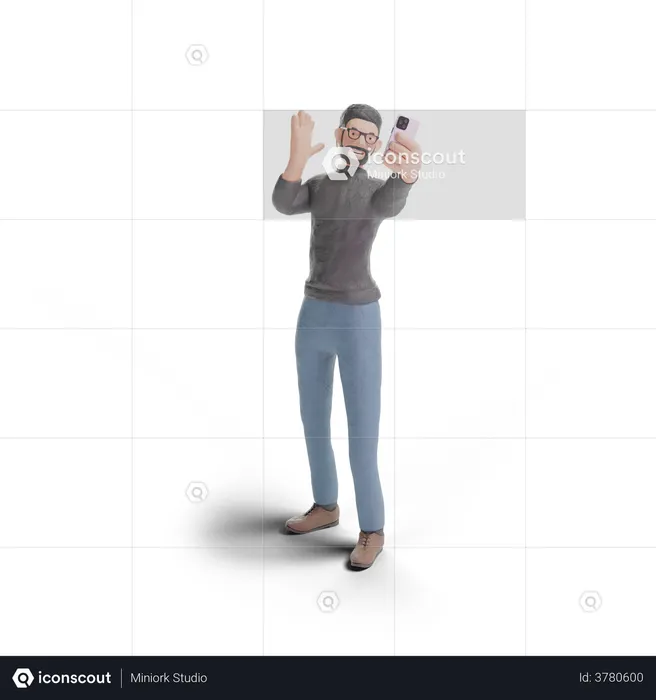 Hipster man waving into the phone  3D Icon