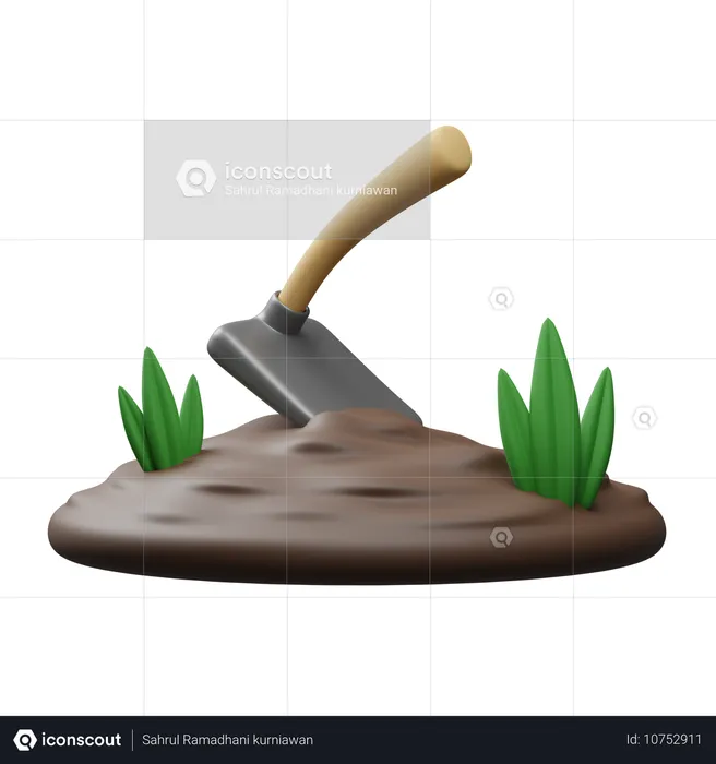 Hoe and soil  3D Icon