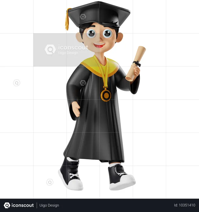 Holding A Diploma And Wearing A Medal  3D Illustration