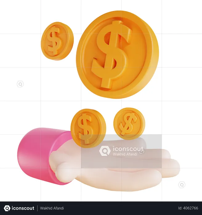 Holding dollar coins  3D Illustration