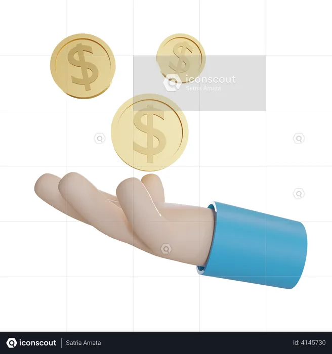 Holding Dollar Coins  3D Illustration