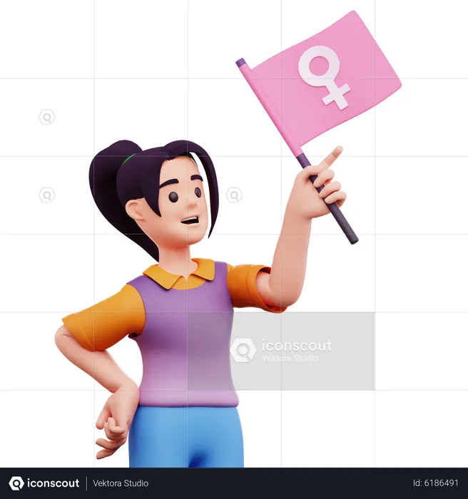 Holding Female Flag  3D Icon
