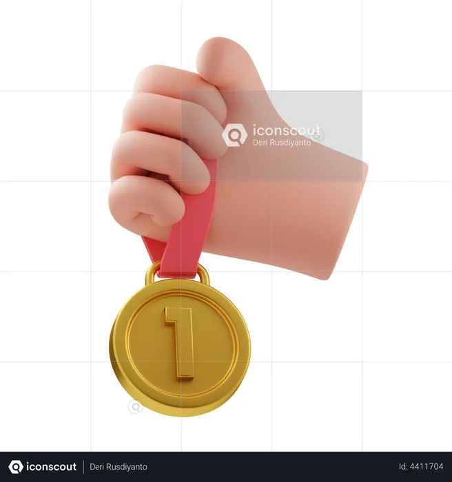 Holding gold medal  3D Illustration