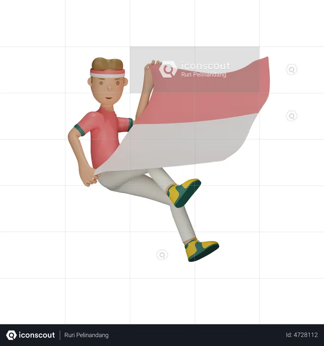 Holding Indonesian Flag  3D Illustration