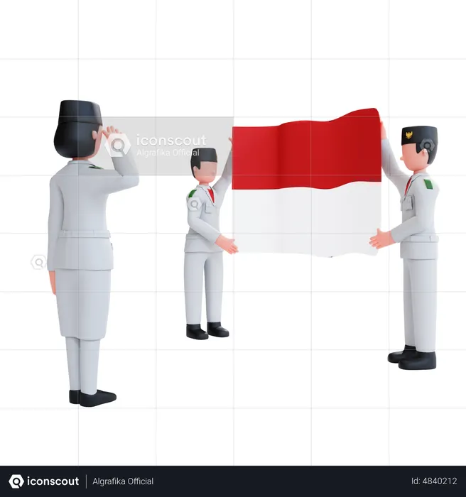 Holding Indonesian Flag and celebrating Independence Day  3D Illustration