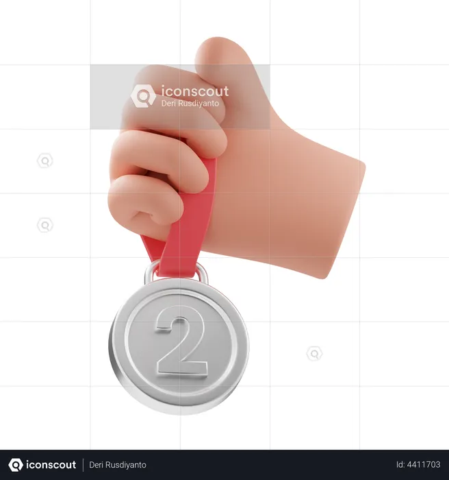 Holding silver medal  3D Illustration