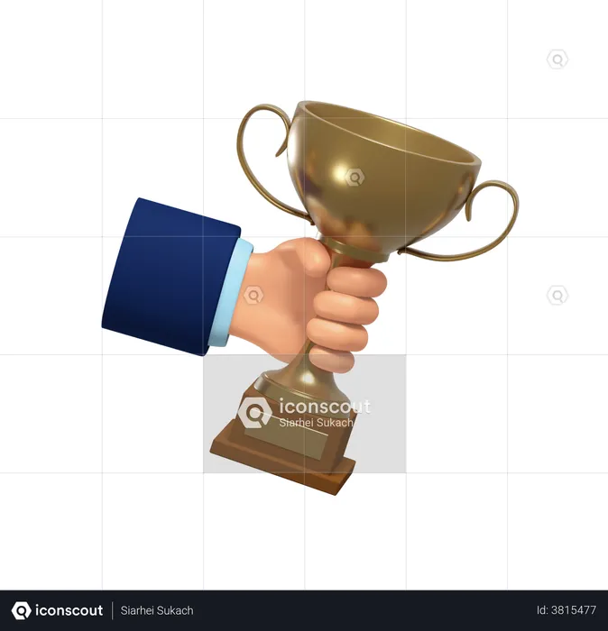 Holding Winning Trophy  3D Illustration