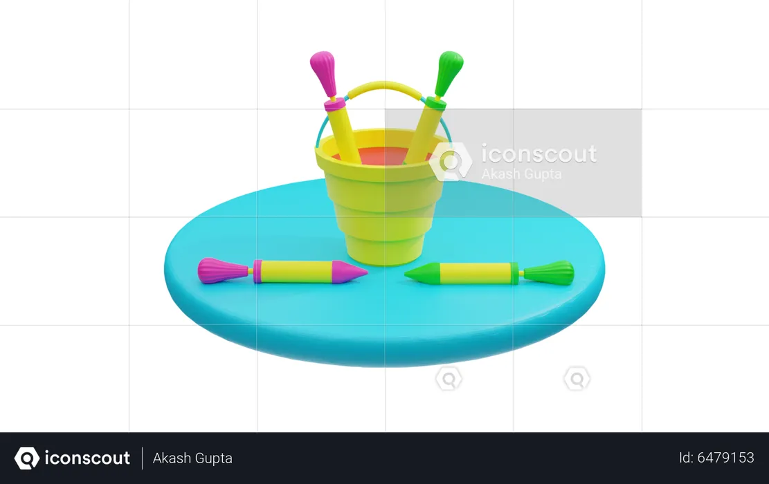 Holi bucket with water gun  3D Icon