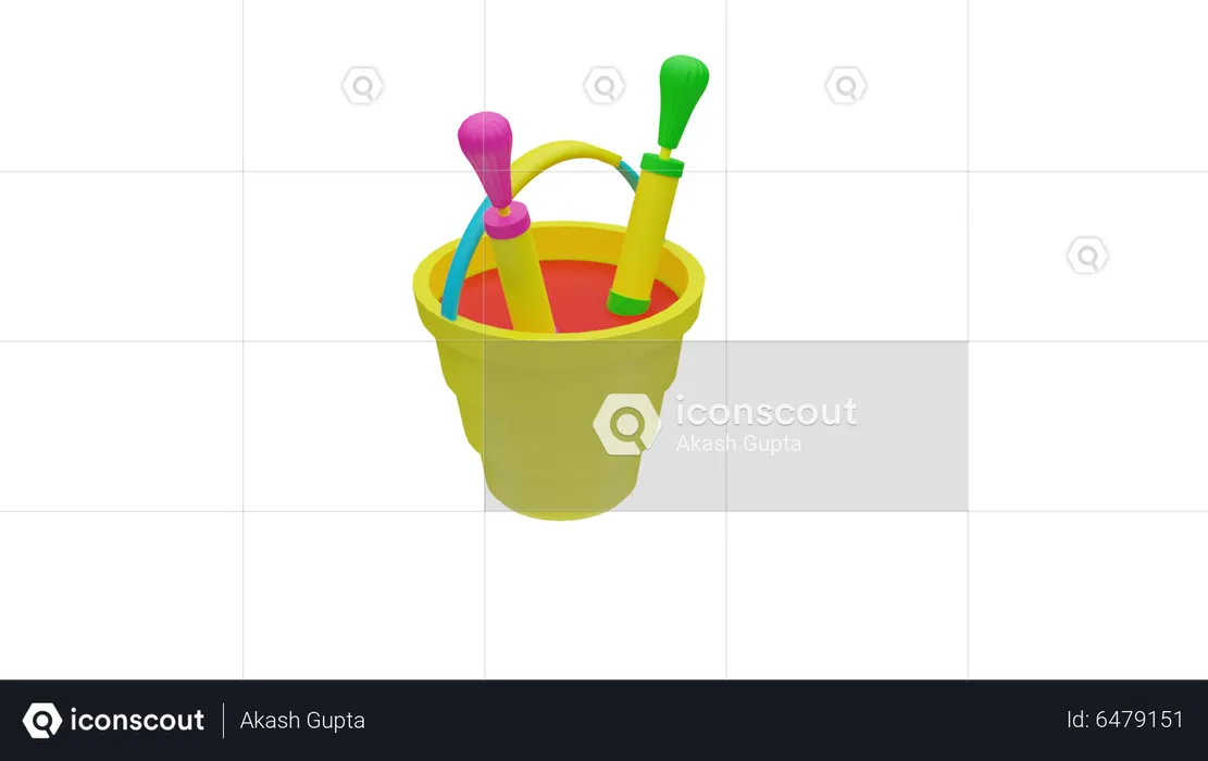 Holi color bucket with water gun  3D Icon