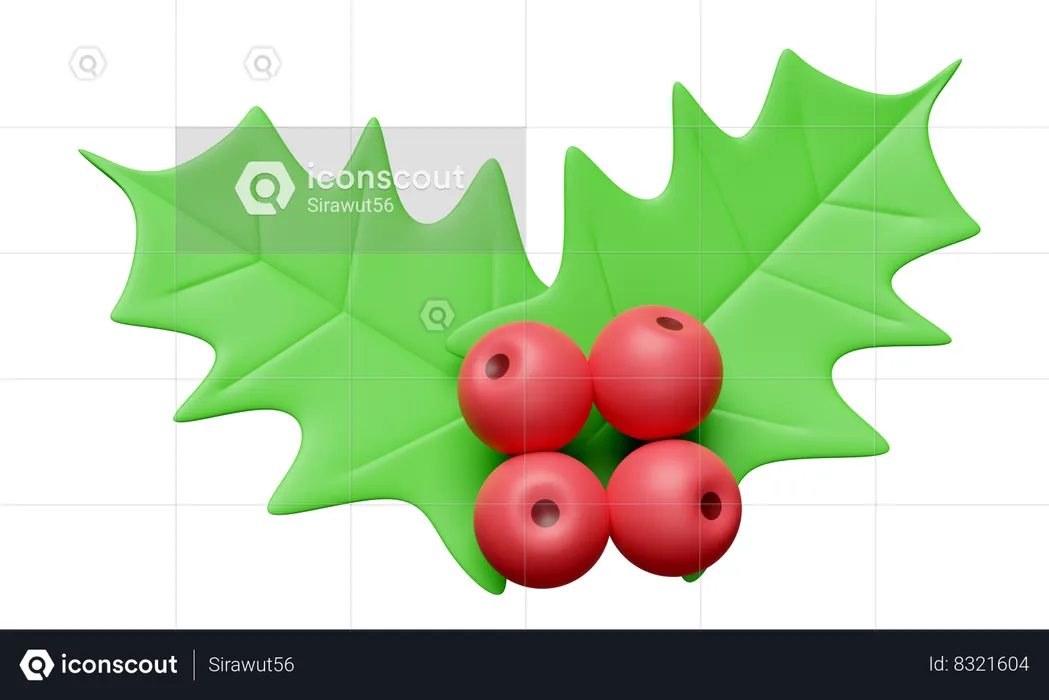 Holly Berry Leaves  3D Illustration