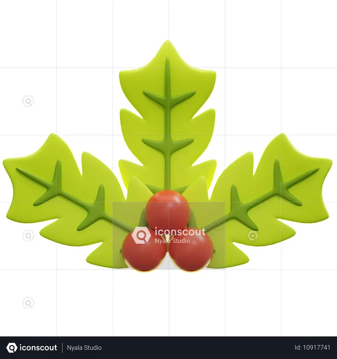 Holly Leaves And Berries  3D Icon