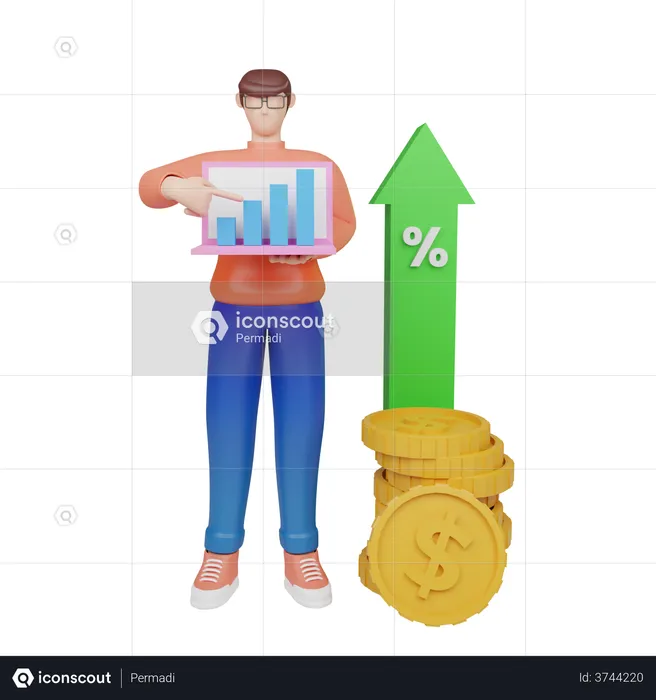 Hombre analizando el crecimiento de la inversión  3D Illustration