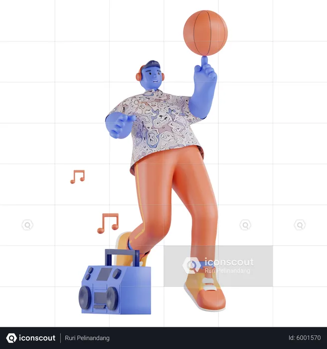 Hombre bailando con baloncesto  3D Illustration