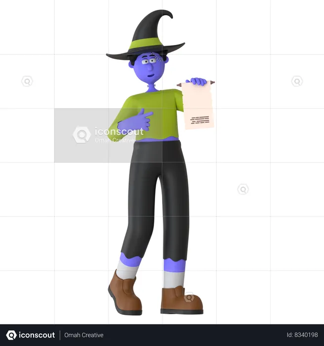 Hombre Brujo pidiendo deseo de Halloween  3D Illustration