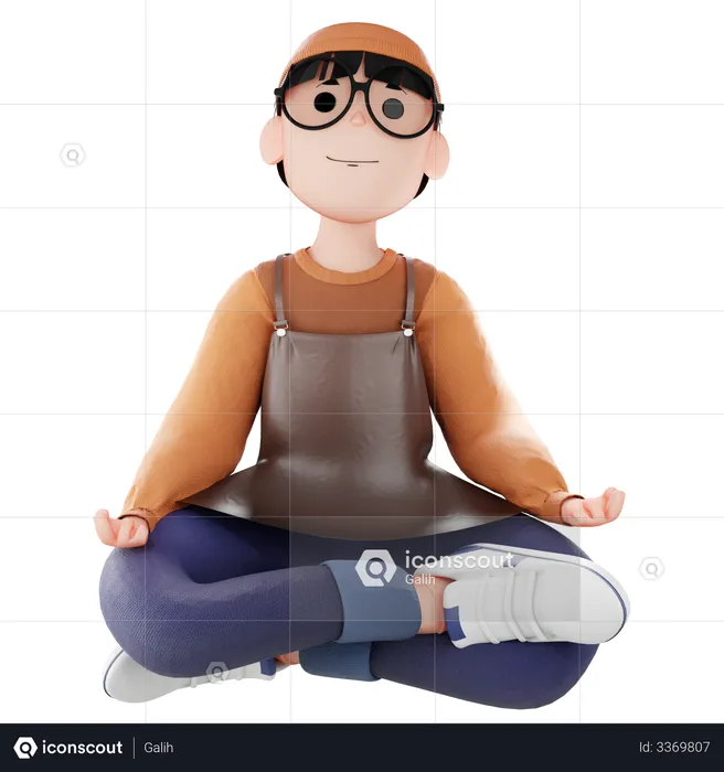 Hombre de café haciendo pose de yoga  3D Illustration