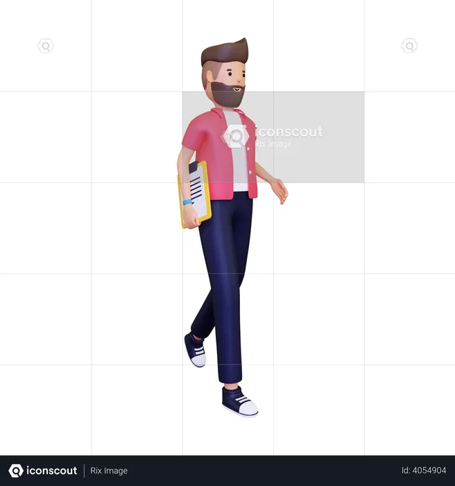 Hombre caminando con notas  3D Illustration