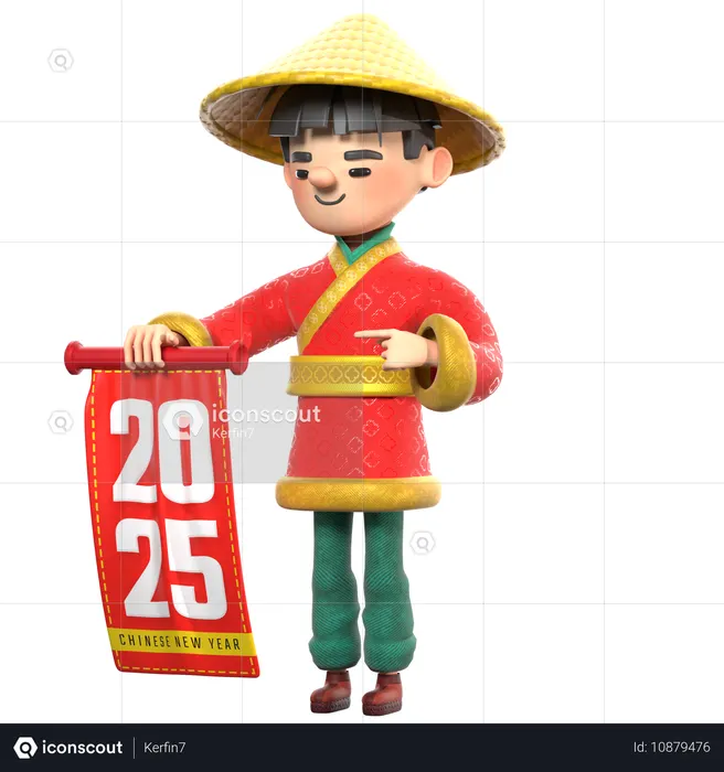 Hombre chino sosteniendo una bandera  3D Illustration