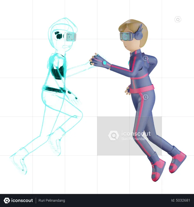 Colaboración virtual del hombre con el metaverso Avatar.  3D Illustration