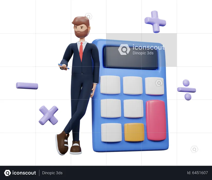 Hombre con calculadora y dinero  3D Icon