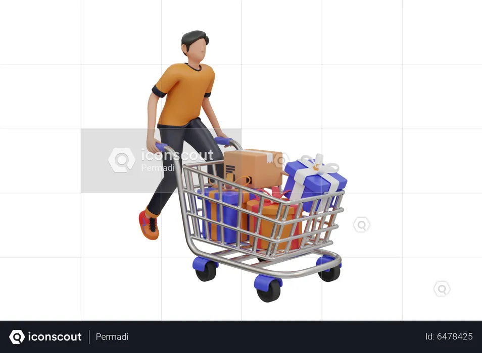 Hombre con carrito de compras  3D Illustration