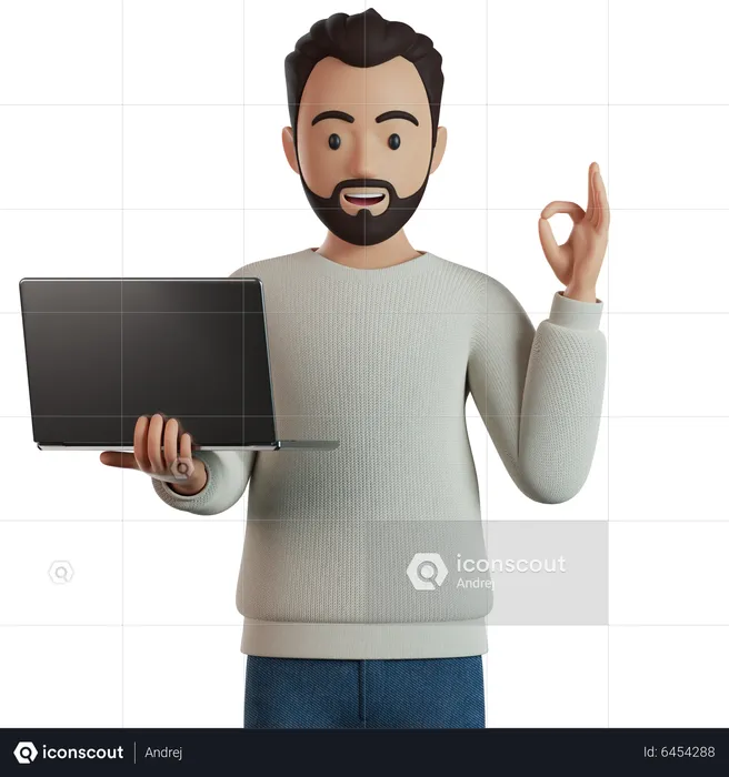 Hombre con cuaderno y signo OK  3D Illustration