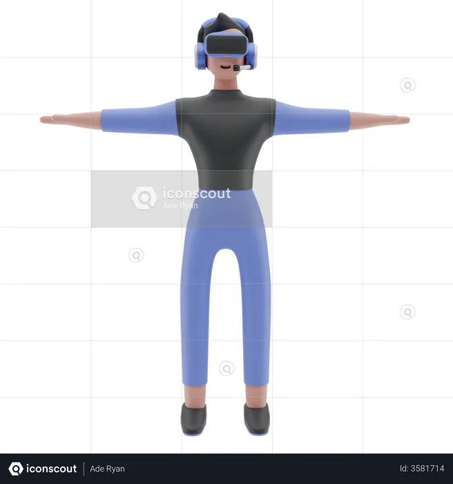 Hombre con gafas vr  3D Illustration