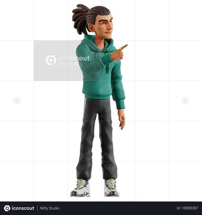 Hombre con rastas apuntando hacia la derecha  3D Illustration