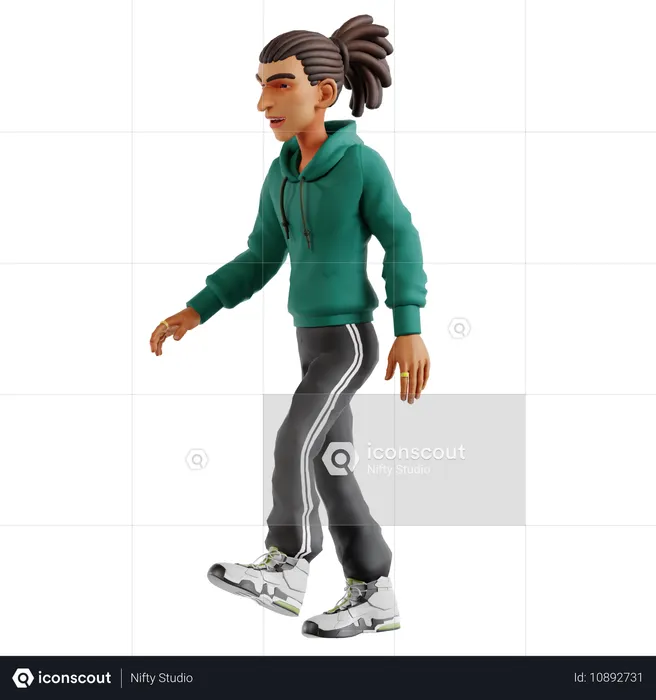 Hombre con rastas caminando afuera  3D Illustration