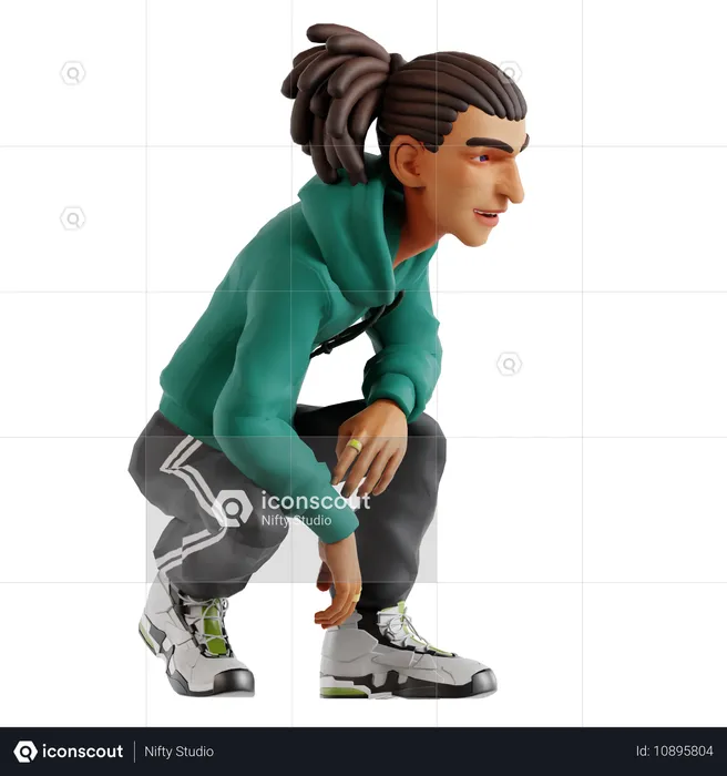 Hombre con rastas en pose sentada  3D Illustration