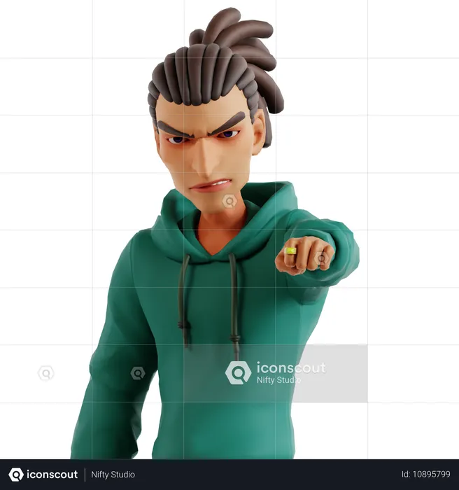 Hombre con rastas enojado haciendo pose de puño  3D Illustration