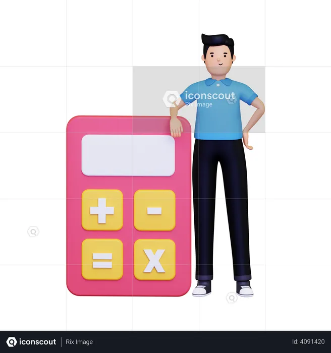 Hombre con una calculadora  3D Illustration