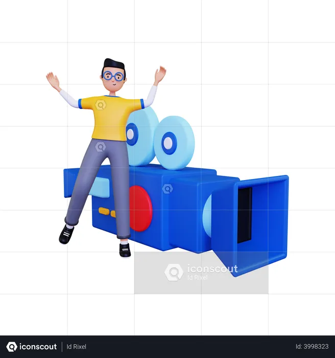 Hombre con una videocámara  3D Illustration