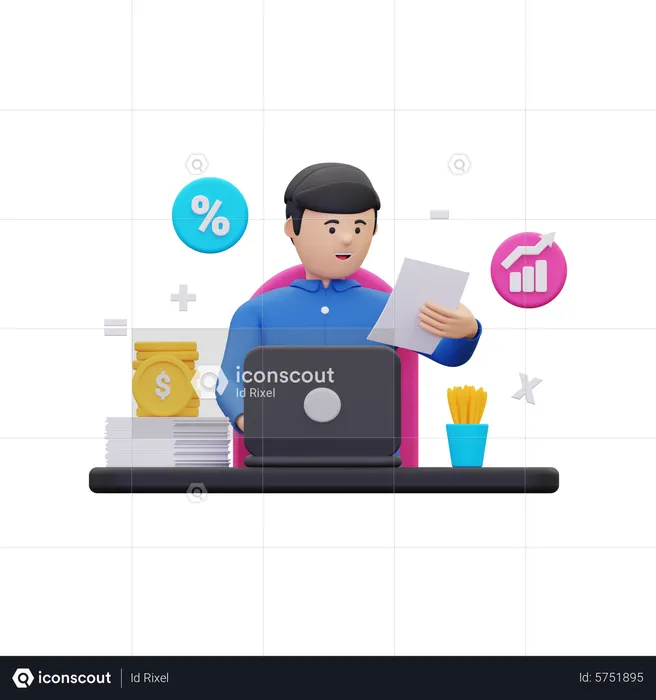 Contador masculino haciendo informe financiero  3D Icon